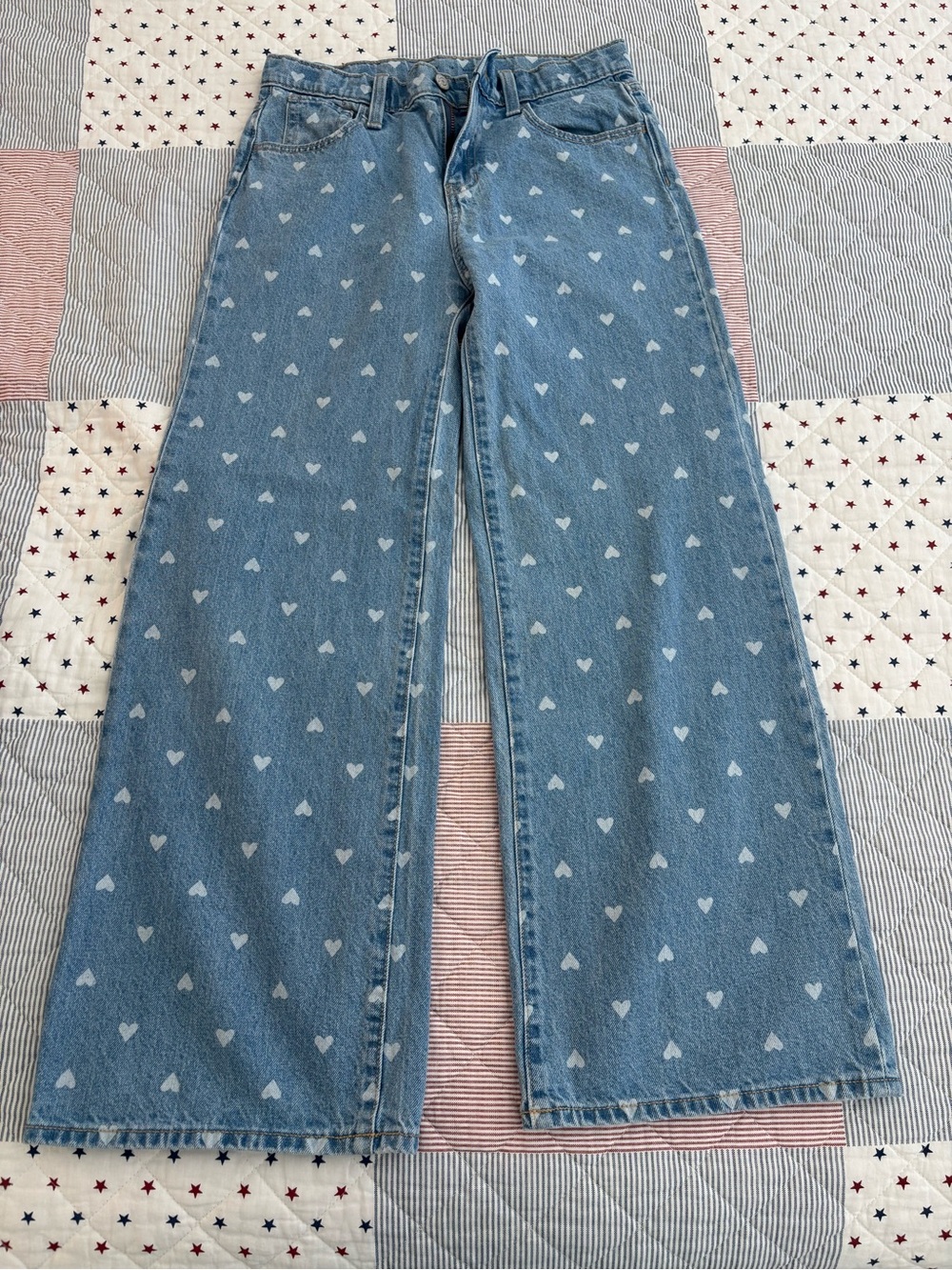 Old Navy Light Blue Heart Print Wide-Leg Jeans - Kids